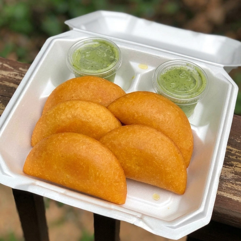 Pack of smooth-edge Venezuelan corn dough empanadas ready to heat